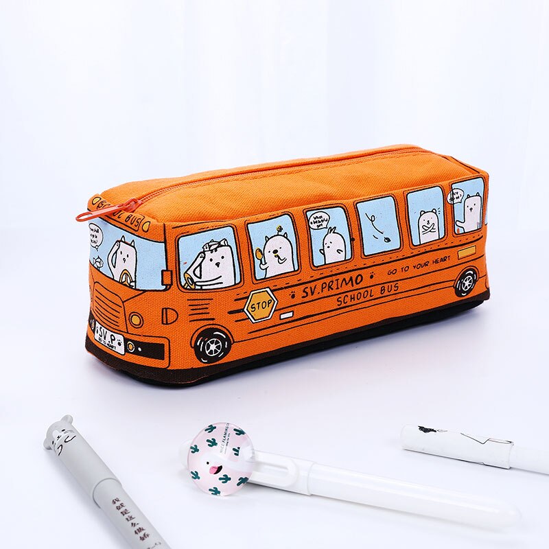 School Bus Cute school pen case fabric pencil bag etui a crayons cuir pencil pouch stifte tasche pencil case school bag pl 04972: Orange