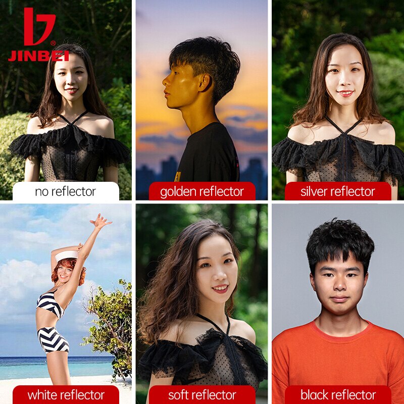 Jinbei 31 ''80Cm 5in1 Reflector Fotografie Inklapbare Draagbare Licht Diffuser Ronde Reflector Voor Foto Kleurrijke Zilver Zwart
