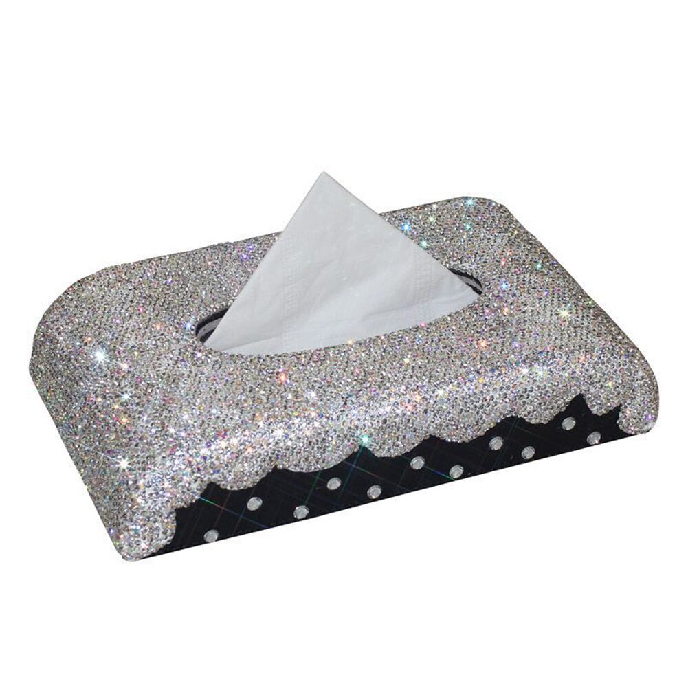 Lyxigt läder silkespapperskåpa kristall rhinestone block pappersförvaringslåda biltillbehör för kvinnor flickor: Diamant typ