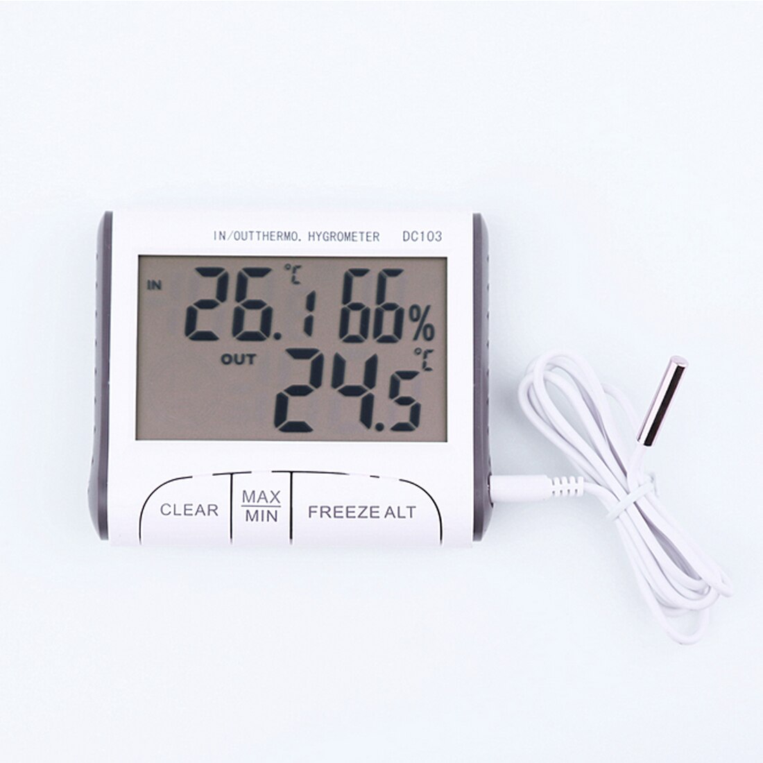 DC103 Instrument Clock With Probe Mini Thermometer Indoor Outdoor Use Temperature Humidity Meter Temperature Display Hygrometer