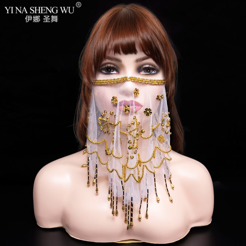 Bellydance Face Veil Women Indian Belly Dance Face Veil Tribal Belly Dance Veils For 9 Colors Available: Plum flower White