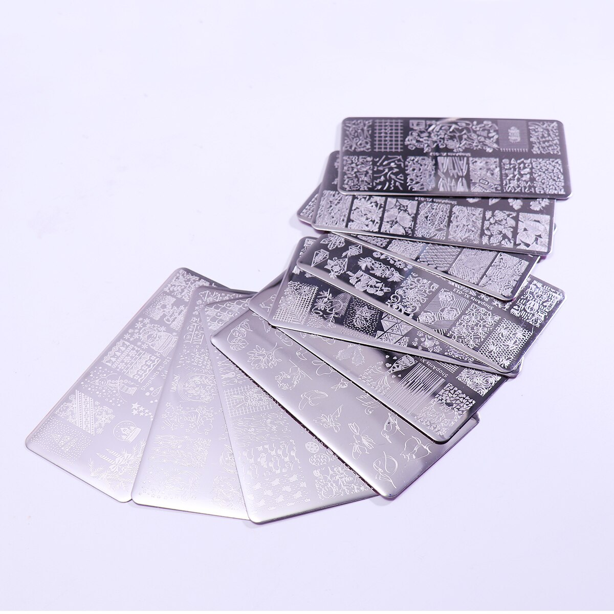 Conjunto de placas para estampado de uñas, de acero inoxidable, 6x12cm, 10 Uds., hojas de flores, geométricas, animales, plantillas de arte para uñas, XL-001-XL-020 para tiendas