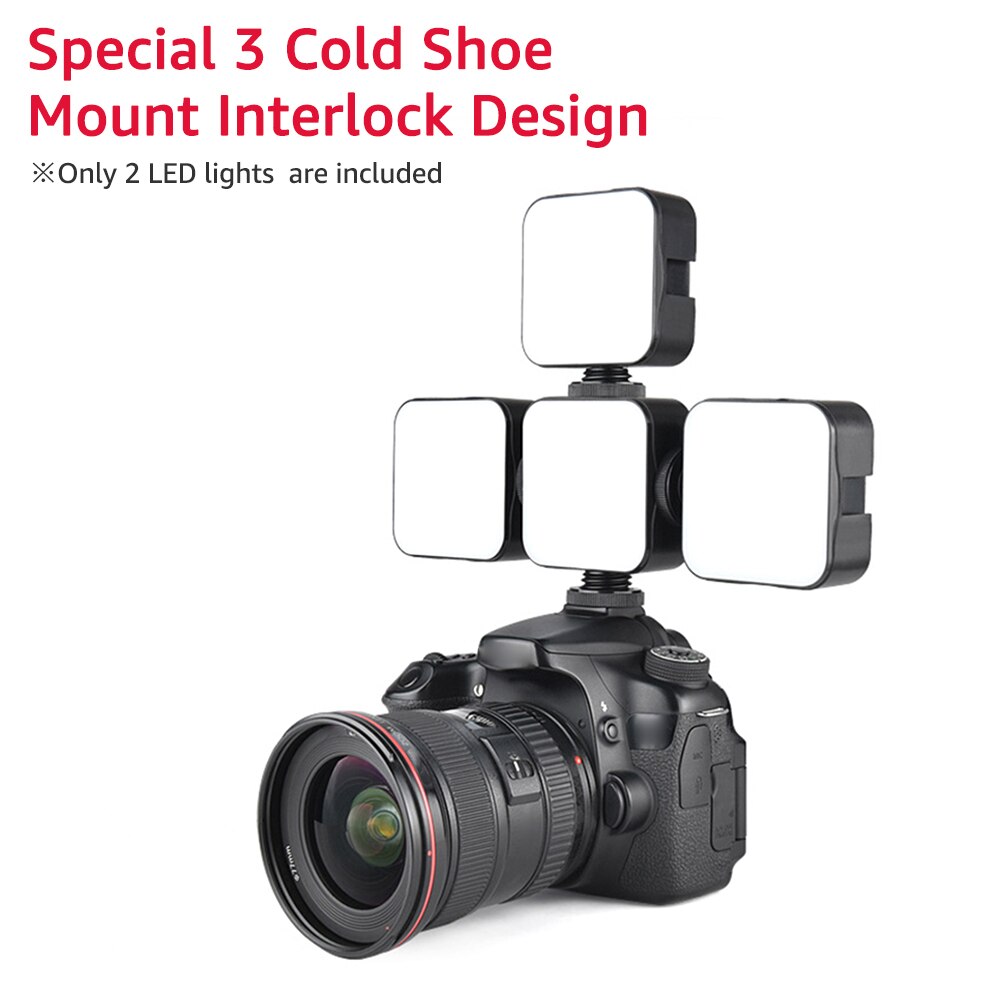 Andoer 2pcs Mini LED Video Light 5W Photography Fill-in Lamp 6500K Dimmable Handheld Smartphone Video Bracket Stabilizer Cage