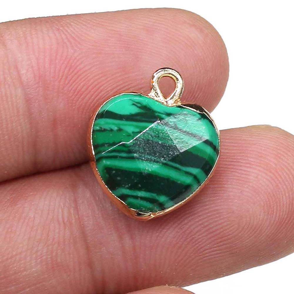 2Pcs Naturale di Pietra Del Pendente Del Cuore Del Pendente di Figura Per Pendenti E Ciondoli Creazione di Gioielli FAI DA TE Collana Accessori 14x17 & 15x18mm: Malachite 1