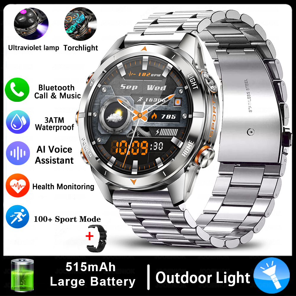 Quatro botões bluetooth chamada relógio inteligente masculino 1.43 Polegada hd sreen 100 + esportes 3atm lanterna à prova dwaterproof água smartwatch homem para huawei: Vermelho
