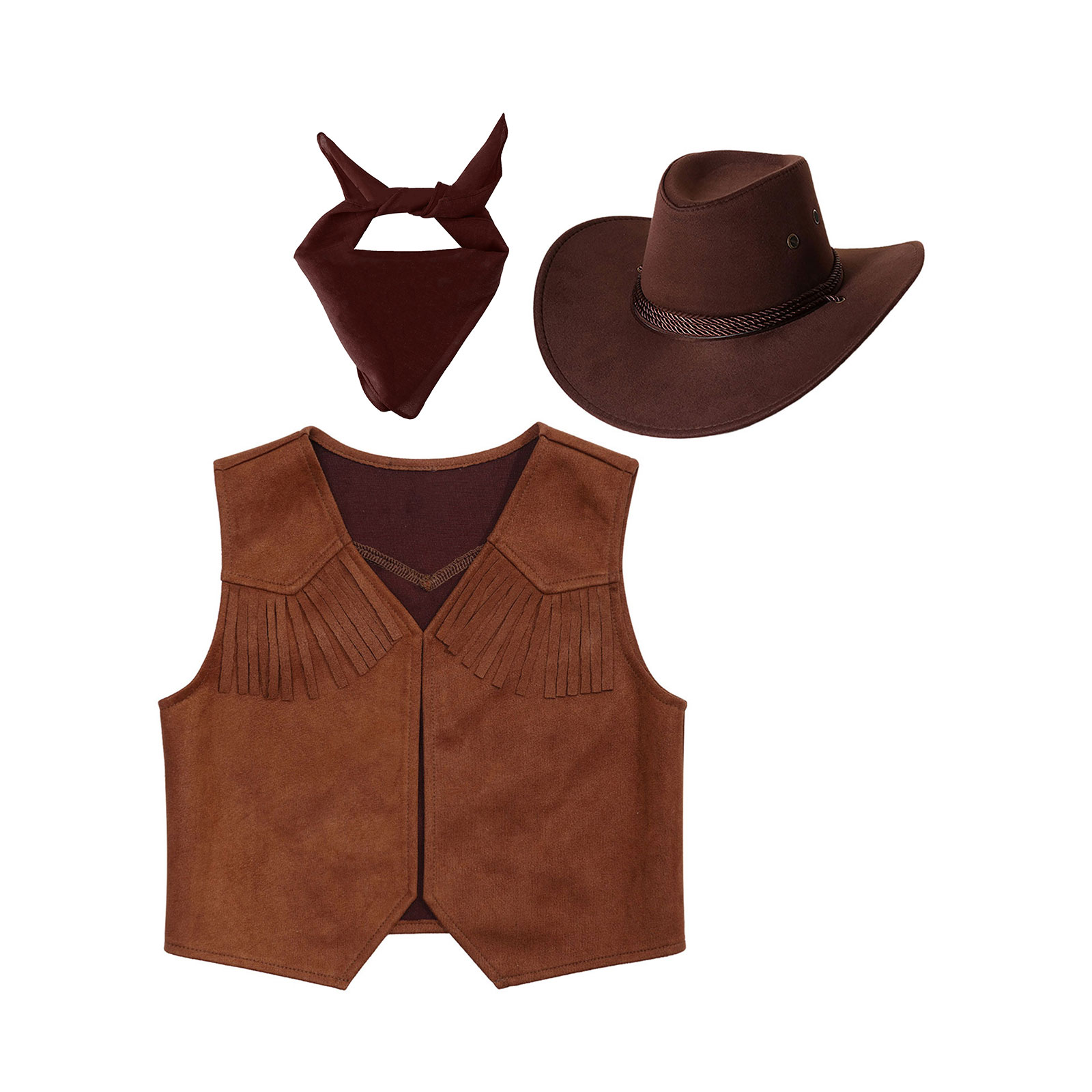 Boys Girls Halloween Western Cowboy Cowgirl Cosplay Performance Costume Retro Fringe Vest Waistcoat with Paisley Bandanna Hat: XS（old）