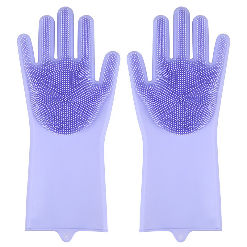Guantes de silicona para limpieza de cocina, goma para lavar platos, guantes de herramientas, utensilios de cocina, 1 par: Purple D