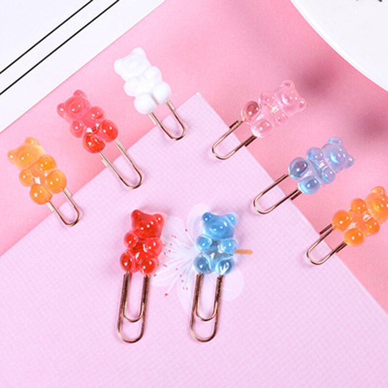 10pcs Cute Tool Accessories Rainbow Bear Home DIY Multi-function Craft Kit Paper Clip Decorative Bookmark Binder File Clips