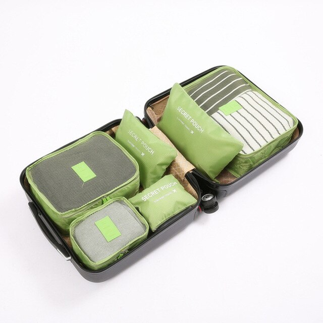 6Pcs/set Travel Luggage Storage Bags Suitcase Packing Set Portable Waterproof Clothes Baggage Cube Cases Organizer bag in bag: Green