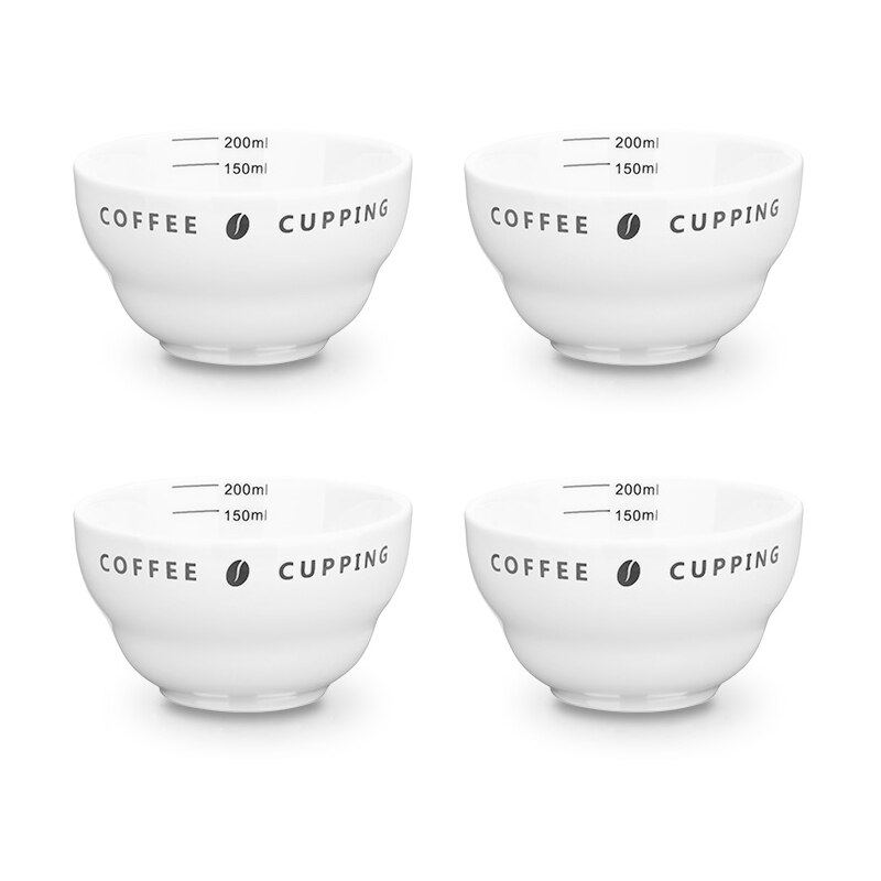 Combinaison de mesure pour tasse à café en céramique, tasse d&#39;évaluation de café en forme de U, bol doseur de 200ml: 4PCS White