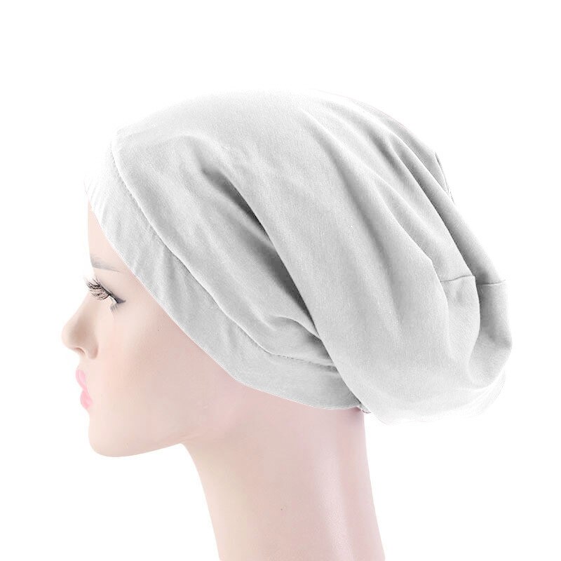 Bonnet en Satin élastique pour femmes musulmanes, Bonnet de perte de cheveux, Skullies, enveloppant la tête, chimio, Cancer, indien, Turban uni, à la: 01 White