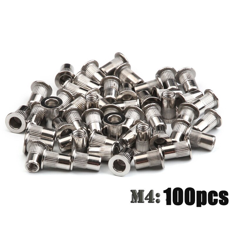 100PCS M3 M4 M5 M6 Stainless Steel Flat Head Rivet Nuts Set Insert Reveting Multi Size Stainless Steel Rivet Nut Set