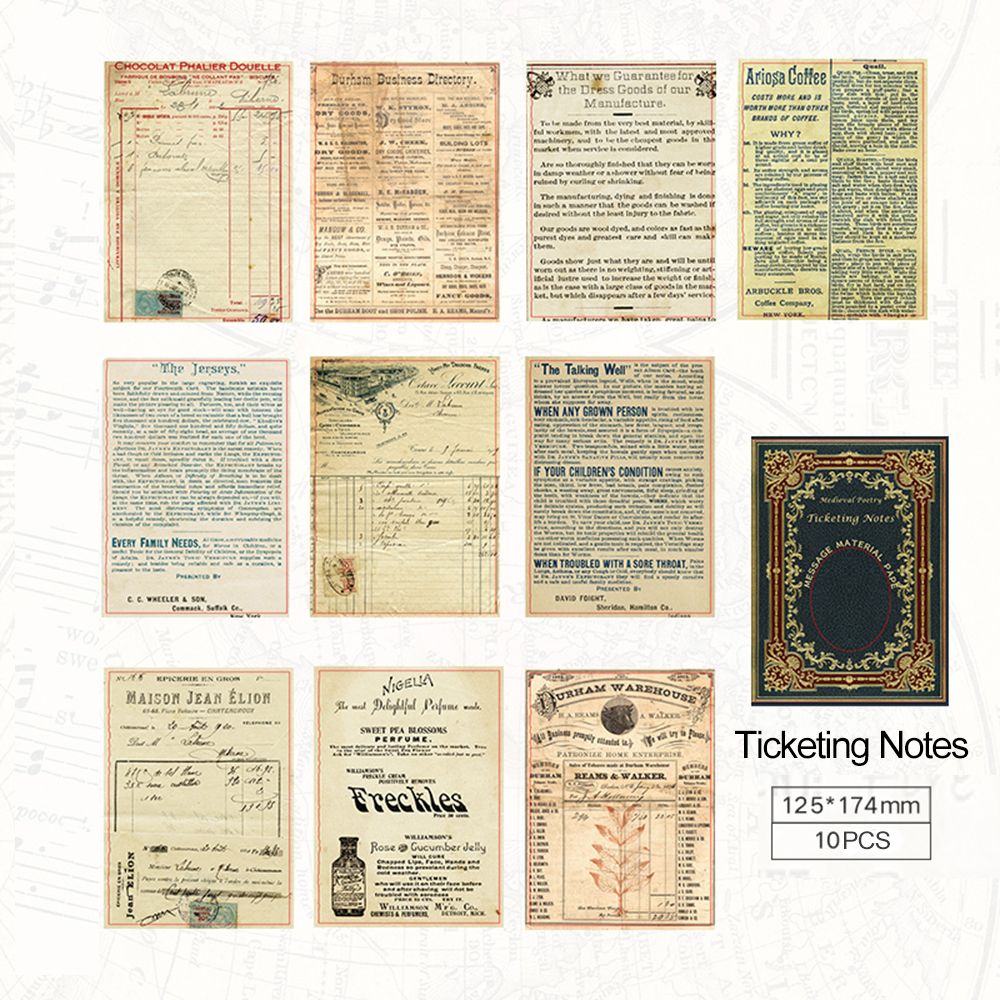 Pages de livre rétro médiéval, lot de 10 feuilles, série de poésie du moyen age, Collage de papier matériel DIY, statique d&#39;arrière-plan pour Scrapbooking: ticketing notes