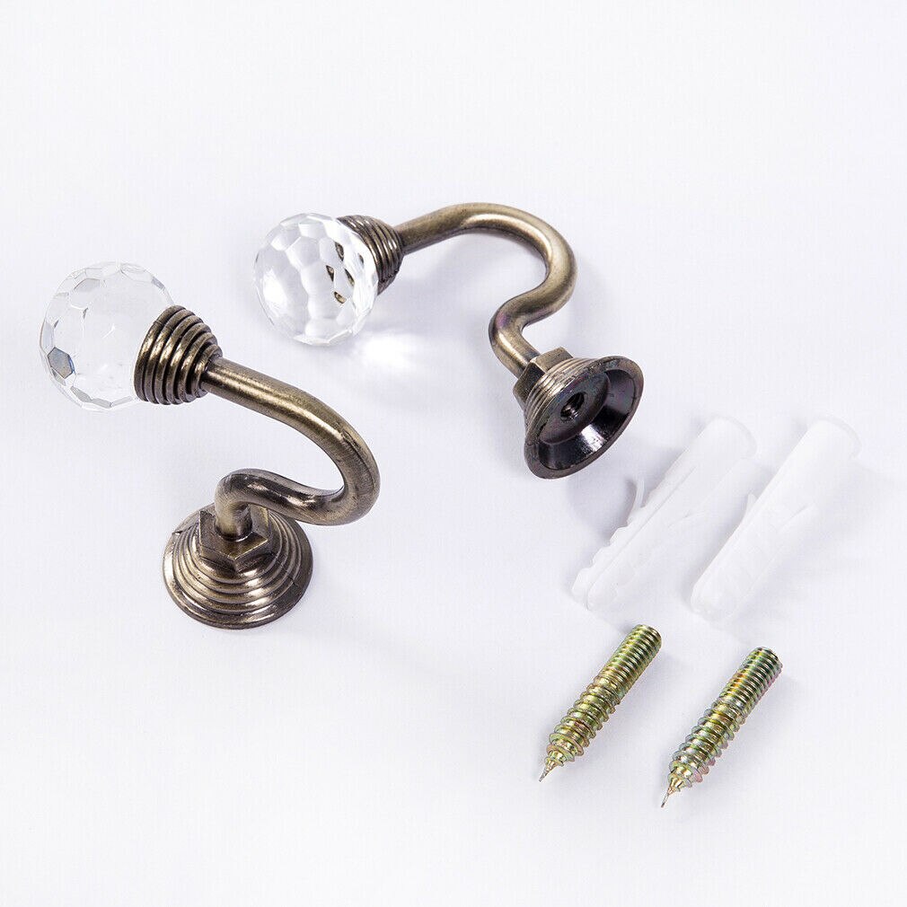 2PCS Luxury Crystal Glass Curtain Holdback Wall Tie Back Hooks Hanger Holder: Cyan