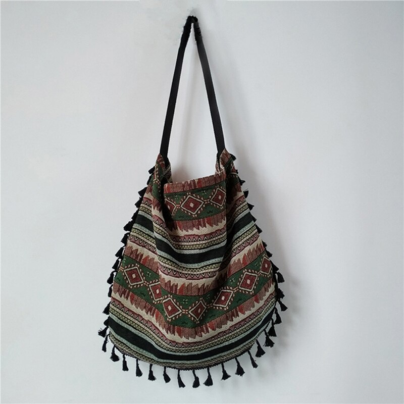 Vintage bohemian fringe skulderveske kvinner dusk boho hippie sigøyner frynsete kvinners håndvesker åpne vesker: Stripe blå