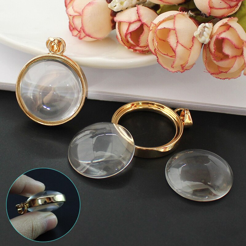 2PCS Medaillon Basis Einstellung Fit Mit 25mm Glas Cabochon Anhänger Diy Schmuck Finden Medaillon Halskette Anhänger: 28MM Flat Gold