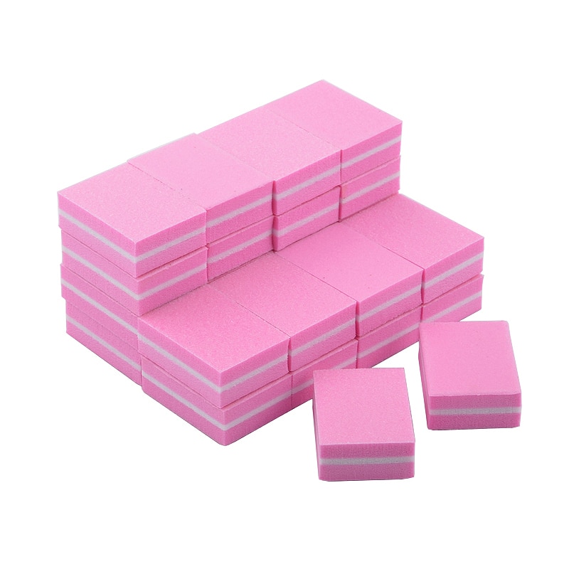 20 stks/partij Mini Nail Art Buffing Bestand Blok Roze Sponge Nail File Buffer Double Side Voor Polijsten Slijpen Nail Art gereedschap