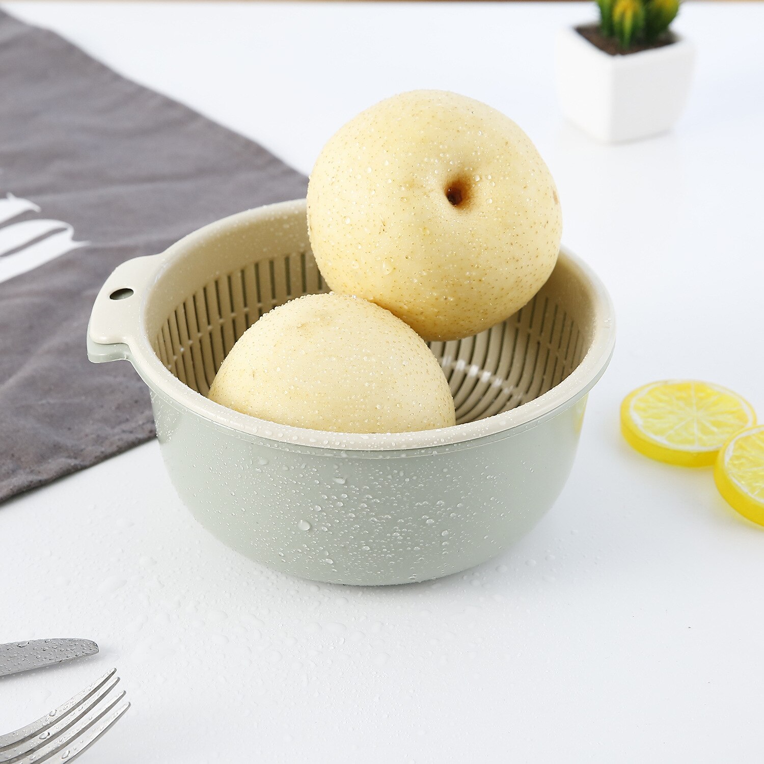 1 ud. Colador escurridor de cocina de plástico doble, colador de lavado de frutas y verduras, escurridor plegable, herramienta de cocina, triangulación de envíos: Green / 21.6x9