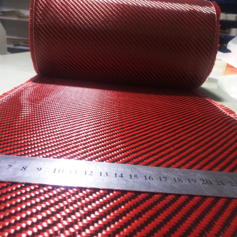 Rød kevlar & 3k kulfiber blandet stof 200 gsm 20 "  / 50cm bred 2 x 2 twill aramid fiber hybrid carbon kevlar klud