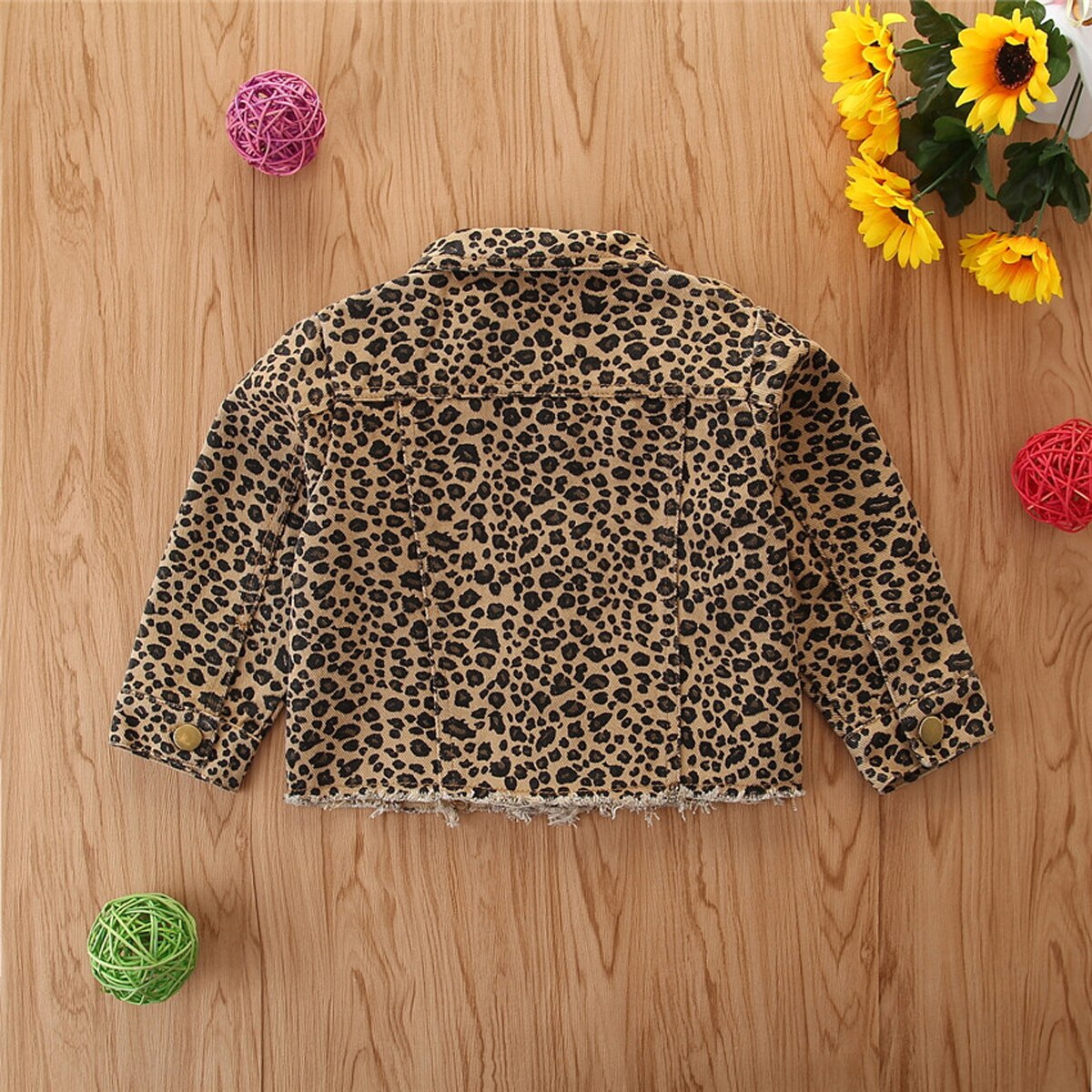 Infant Girls Spring Autumn Jacket fashionable Long Sleeve Folded Collar Leopard Pattern Button-Down Front Pockets Jackets