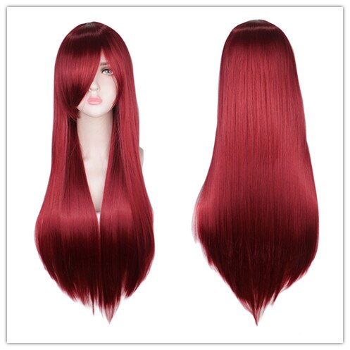 QQXCAIW Long Straight Cosplay Wig Women Costume Party Black Red Ombre Heat Resistant Synthetic Hair Wigs: wine red
