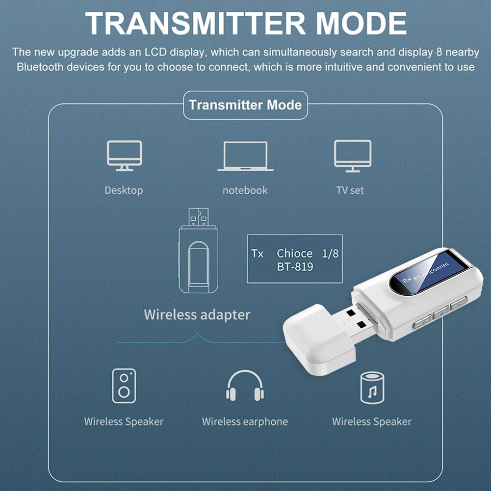 2 in 1 kabellos Audio- Sender Empfänger LCD Anzeige USB Bluetooth 5,0 Dongle USB Stereo Musik kabellos Adapter
