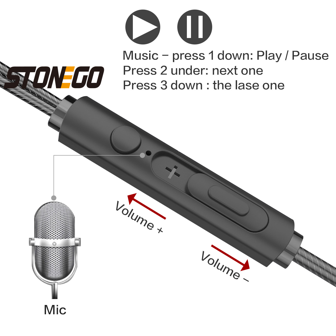 STONEGO podwójny sterownik słuchawki douszne słuchawki sportowe dynamiczne słuchawki mikrofon głośnomówiący dodatkowy bas radiowy 3.5mm Jack