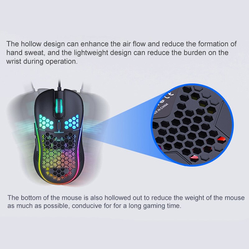 Lightweight RGB Gaming Mouse 4000DPI Honeycomb Shell Mouse Ergonomic Mice with Ultra Weave Cable for Computer Gamer PC Desktop