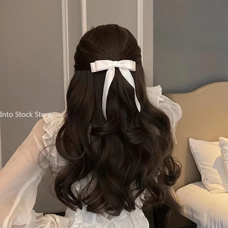 Horquilla con lazo para el pelo de tela para mujer, pinzas para el pelo con cinta, tocado, lazo blanco y negro, Clip superior, accesorios de joyas para el cabello femenino