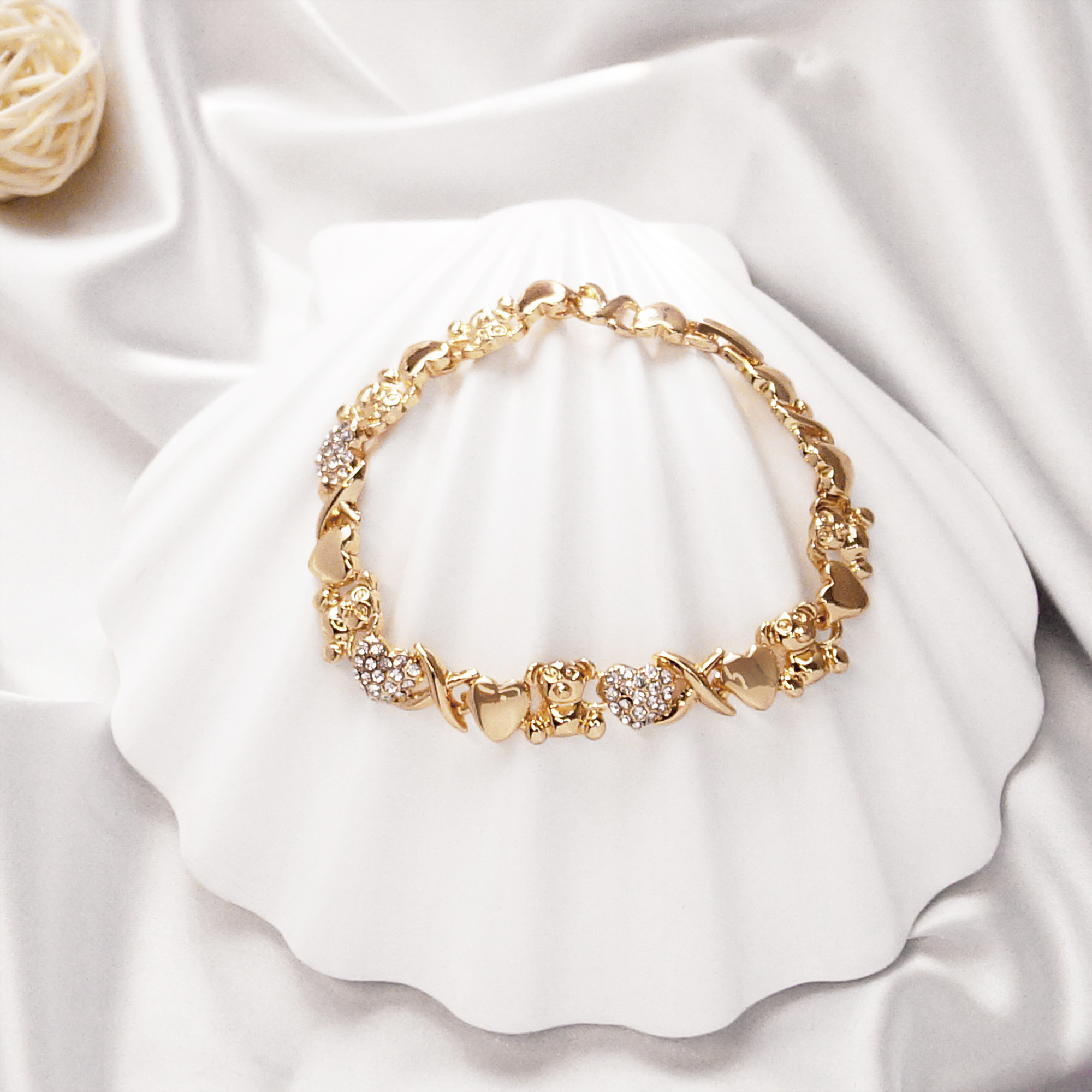 Conjunto de joyería de Color dorado para mujer, conjunto de collar chapado en oro de 18 quilates, collar de oso a la nupcial para boda, pendientes, anillo, en forma de corazón