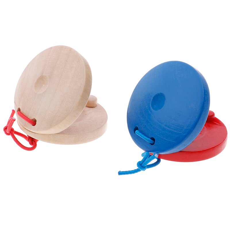 Education Child&#39;s Intellectual Development Listening Ability Wooden Castanet Clapper Musical Instrument Red &amp; Blue