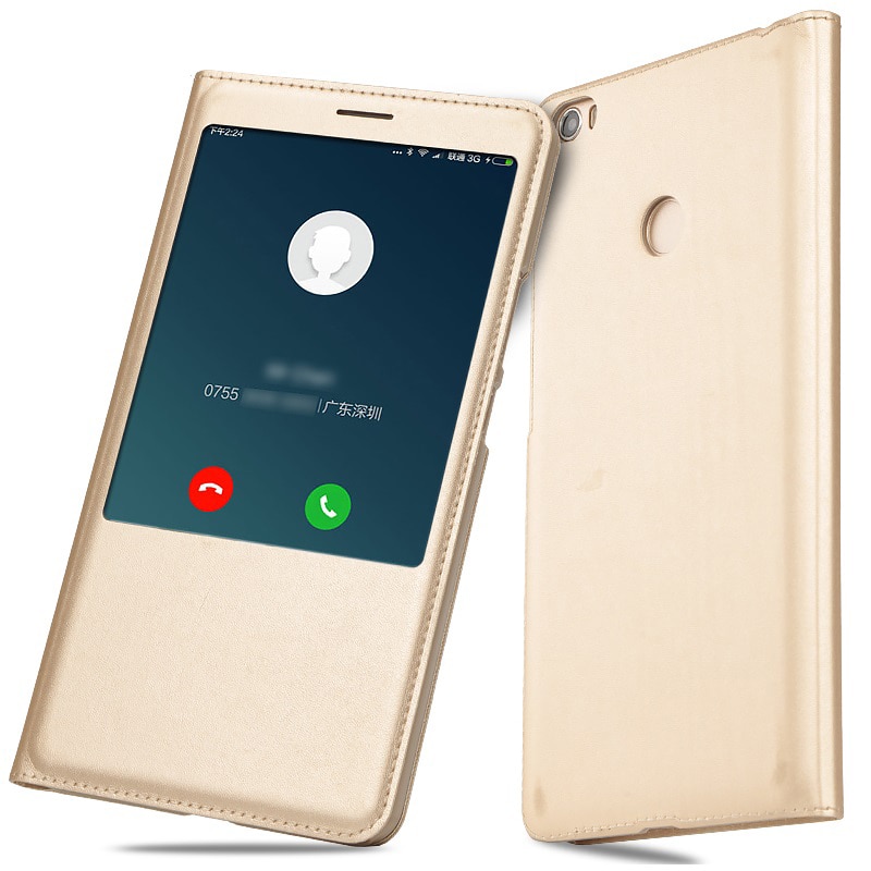 Luxury Leather Flip Phone Case Cover for Xiaomi Mi Max Max2 Max 3 Coque Mobile Phone Shell Funda with Front Open Window View