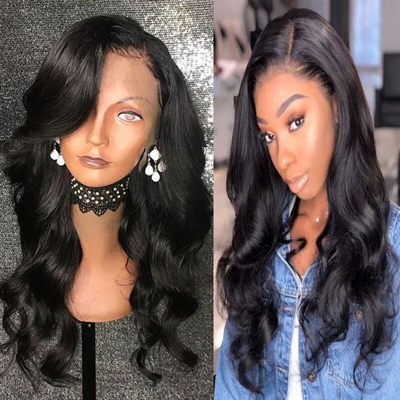 Peluca con malla frontal de pelo sintético onda suelta cuerpo Bombshell, pelo de fibra resistente al calor, línea de pelo Natural, separación lateral para pelucas de mujer