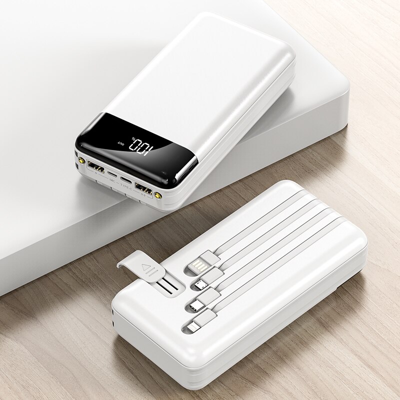 Banco de energía de gran capacidad de 50000mAh, batería externa LCD, USB, portátil, cargador de teléfono móvil para Samsung, Xiaomi, Iphone: White