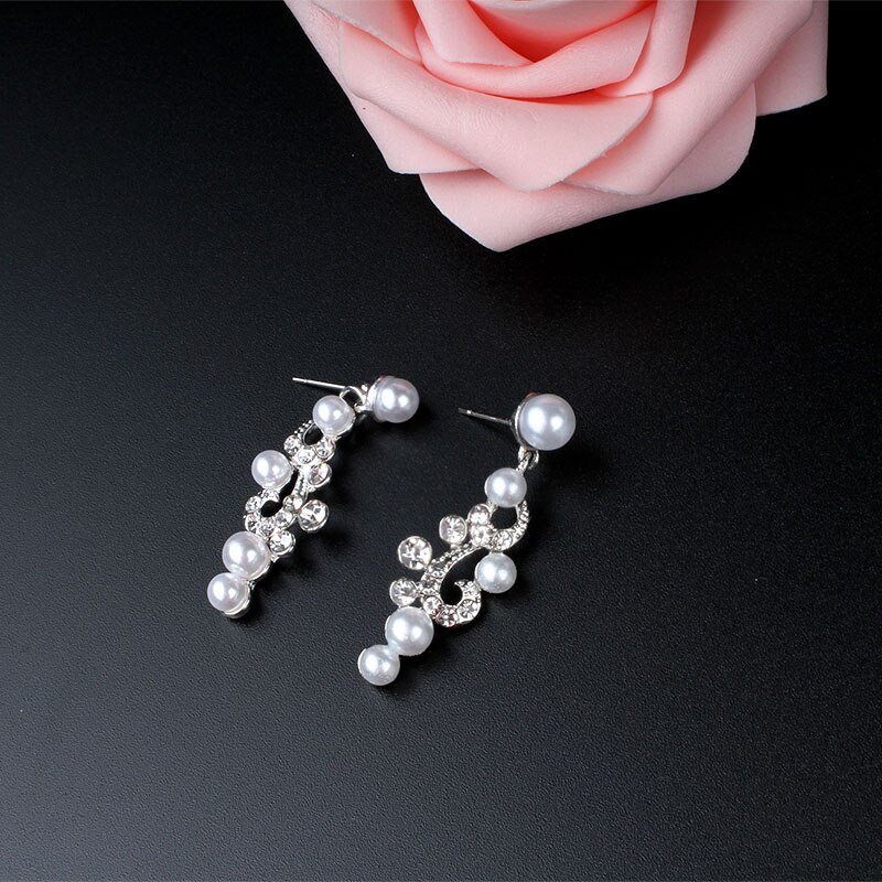 jiayijiaduo Wedding Jewelry Set for Women Bridesmaid Jewelry Silver Color Imitation Pearl Crystal Necklace Earrings Set