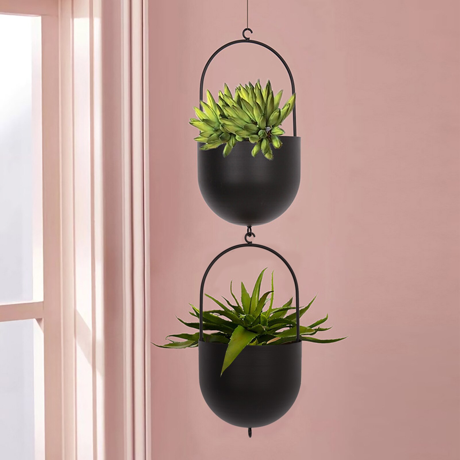 Maceta de Metal de hierro forjado de estilo nórdico para colgar en la pared, jardinera interior para suculentas, decoración de balcón, ornamento colgante