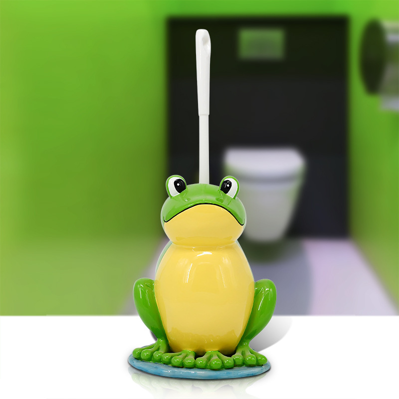 Kreative Karikatur Sitzen Frosch Wc Pinsel Halfter einstellen Harz Basis Heimat Hotel Schlecht Reinigung Werkzeug Dekoration Statue: WEISS