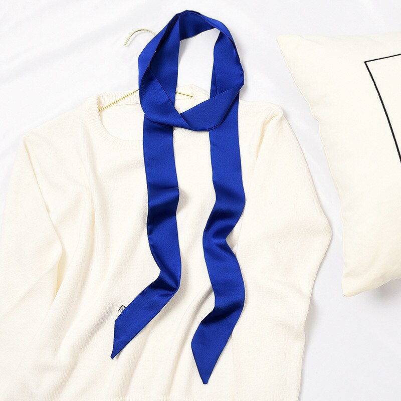 Zijde Dunne Slanke Smalle Sjaals Vrouwen Sjaals Kleine Kettingen Lint Universele Lange Sjaal: Blue