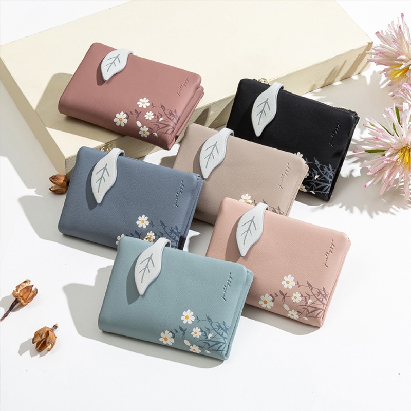 Women Wallet Leaf Pattern Hasp Ladies Purse soft pu Leather Small Short Wallets Female Zipper Coin Purse