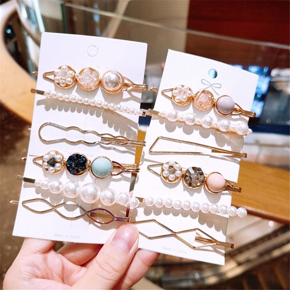 3 unids/set de pinzas para el cabello con diamantes de imitación y perlas para mujer, horquilla con flequillo geométrico ahuecado, accesorios para el cabello para niñas