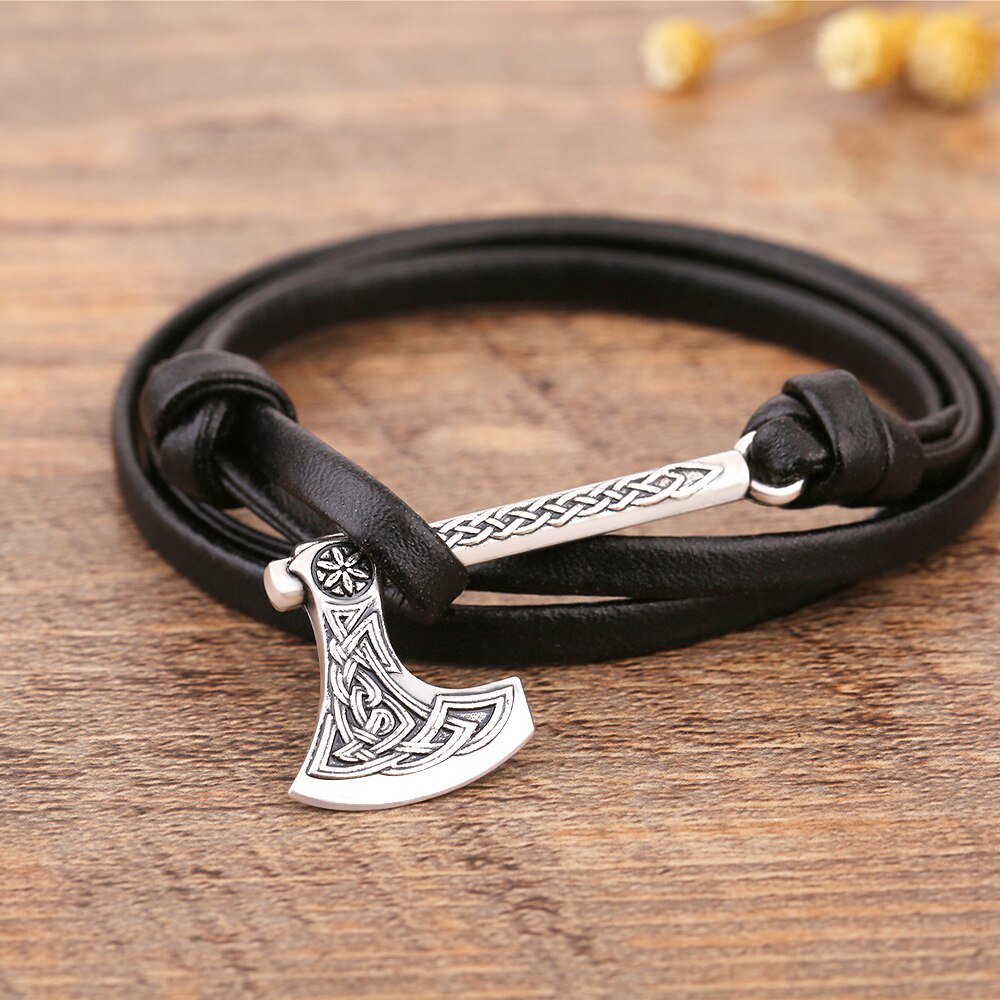 Dawapara hache de Perun amulette divinité slave du tonnerre et de la foudre dieu Perun Viking bijoux hommes Bracelets en cuir femmes