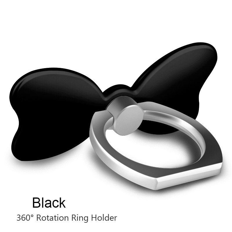 Universel téléphone porte-anneau anti-dérapant doigt porte-anneau mignon chat/fleur métal poignée Support téléphone Mobile Support en plastique pour tablette: Type 2 Black