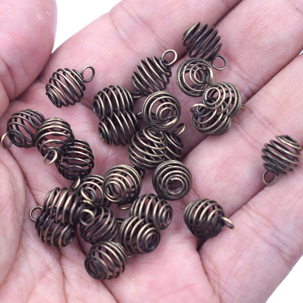 50 Lantaarn Lente Spiral Bead Cages Hangers Zilver Goud Brons Gunmetal Kleur Legering Voor Ketting Sieraden Diy Vinden Charms 9mm: Bronze Tone
