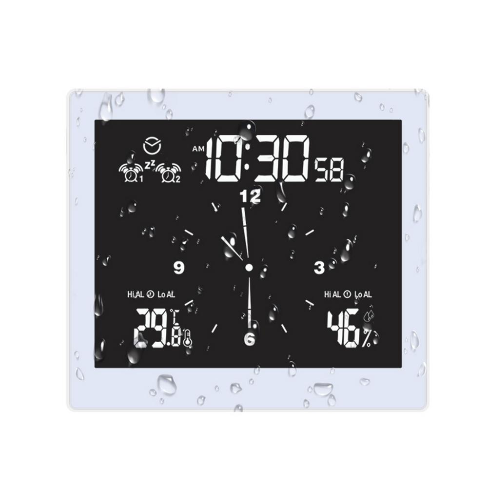 Lcd-scherm Waterdichte Digitale Badkamer Klok Temperatuur Vochtigheid Countdown Time Functie Douche Opknoping Klokken Keuken Timer: White