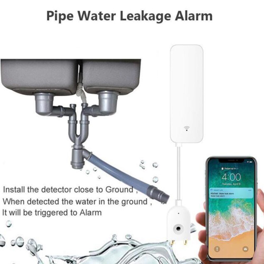 Tuya Smart Wifi Waterlek Sensor Detector Alarm Compatibel Met Smart Leven Klep