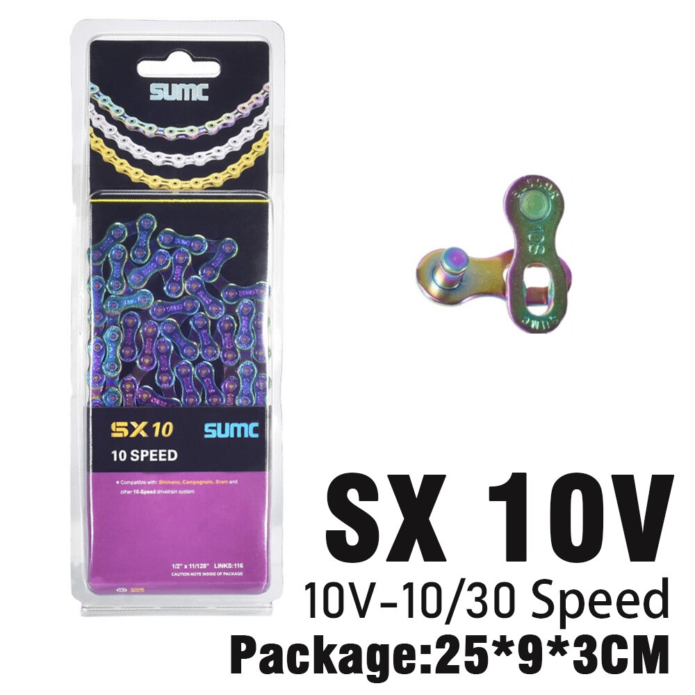 SUMC-cadenas de colores para bicicleta de montaña, accesorios para bici de 9V, 10V, 11V y 12V, cadena de arcoíris plegable con hebilla mágica: SX 10V