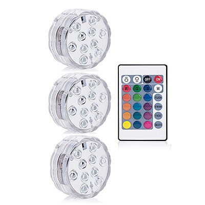 10 LED RGB Submersible Light Battery Operated Underwater Lamp Remote Controll Outdoor Garden Pool Aquarium Decoration: 3lamp 1remote
