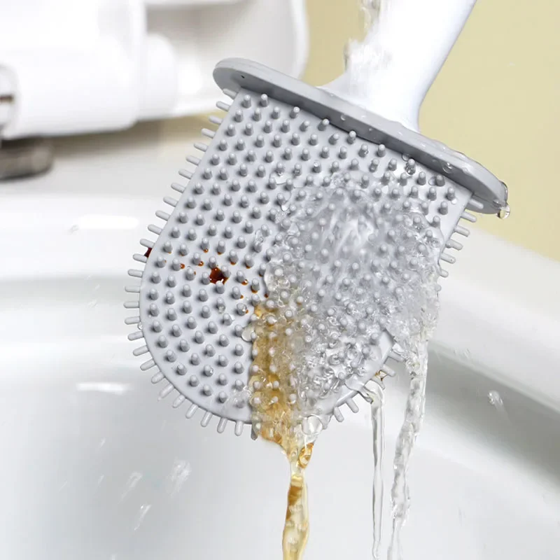 Silikon-Toiletten bürste mit langem Griff flexibler Reiniger Mini-Schlecht bürste Schnellt rockn ender Halfter Schlecht zubehör