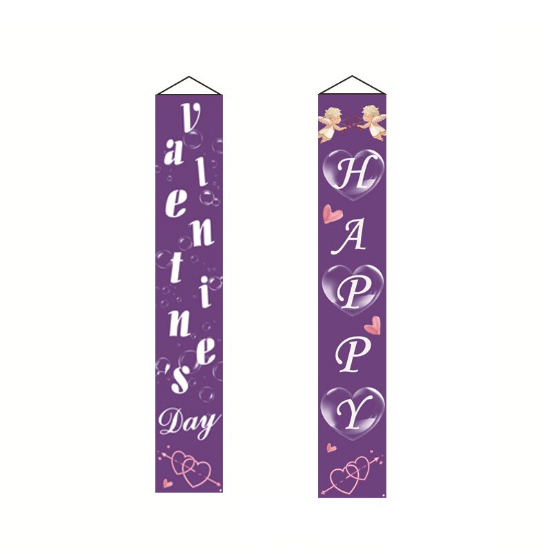 ZL 2 PCS Valentines Day Decorations Purple Banners Door Porch Sign Hanging Love Heart Streamers Wall Decor Party Supplies
