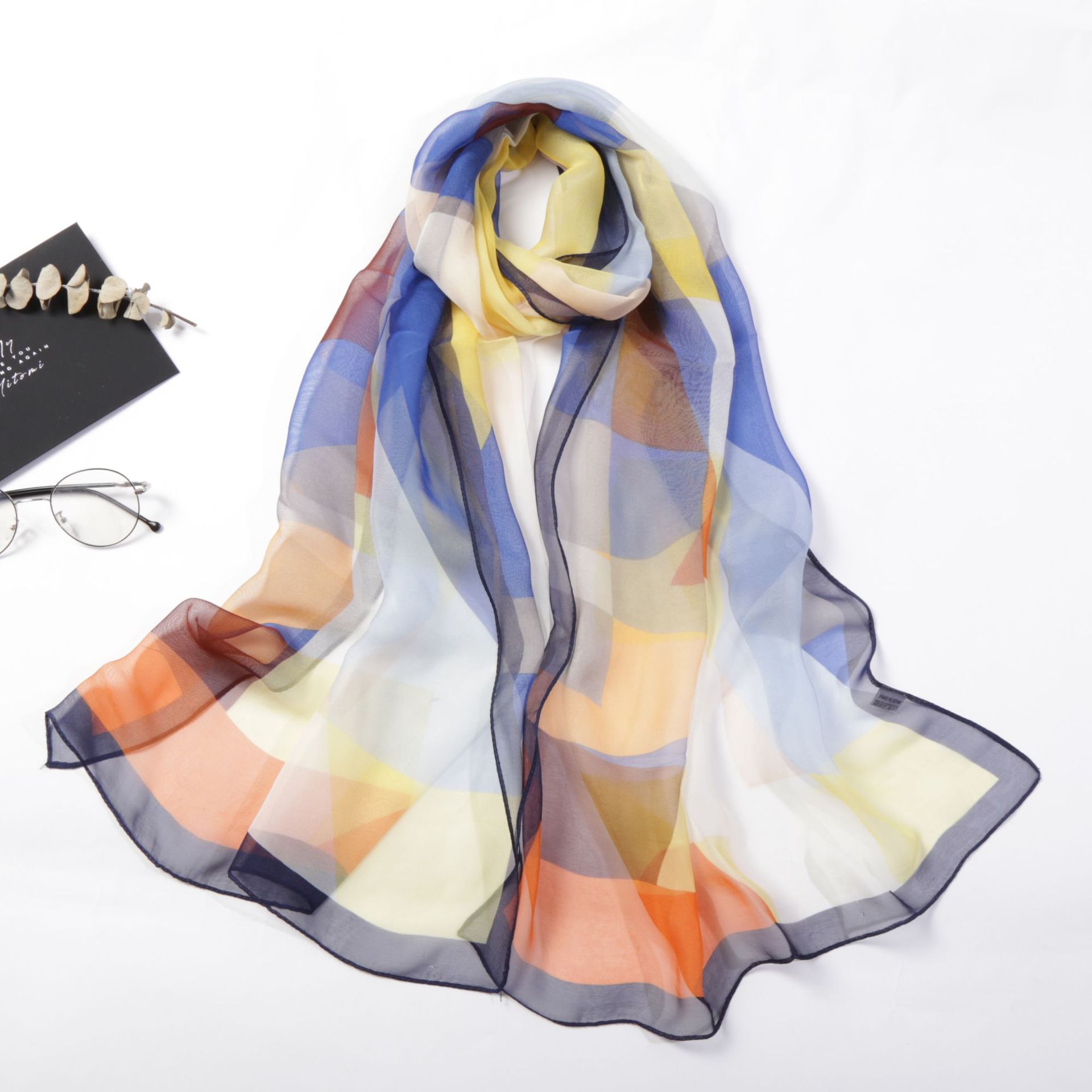 Chiffon sjaal dames dunne delicate geometrische print sjaals zonnebrandcrème bandana lange sjaal georgette hijab wraps